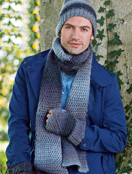 Mens Hat Scarf and Mitts set
