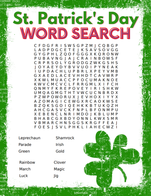 Free St. Patrick’s Day Word Search Printable For Kids