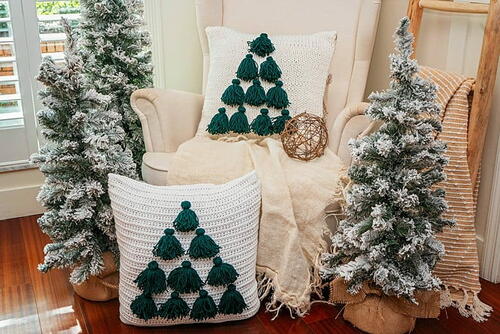 Tree Tassel Knit & Crochet Pillow Free Pattern
