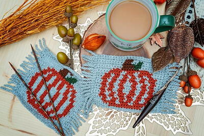 Pumpkin Knit & Crochet Mug Rug Free Patterns
