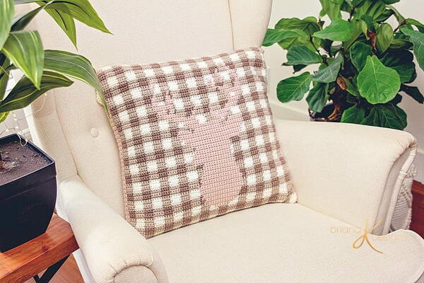 Spring Plaid Deer Crochet Pillow Cover