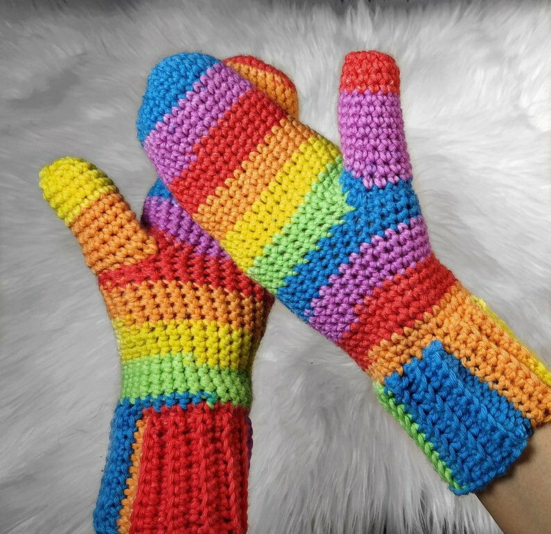 rainbow mittens for adults