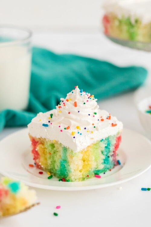 Rainbow Poke Cake | TheBestDessertRecipes.com