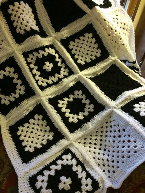 Beautiful Black And White Granny Square Blanket