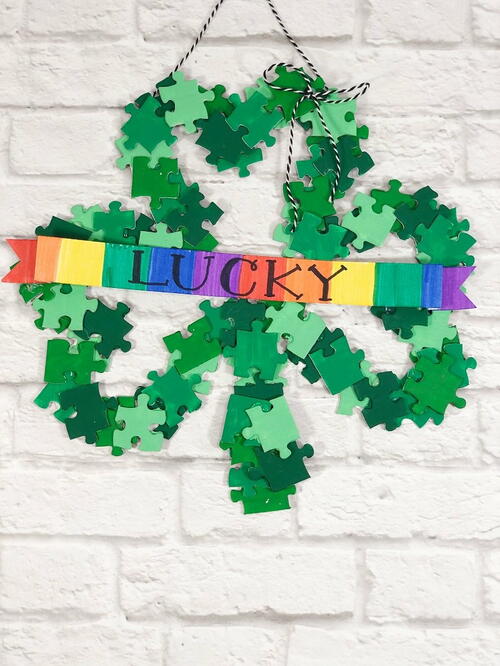 Upcycle A Lucky Shamrock Wreath From Puzzle Pieces