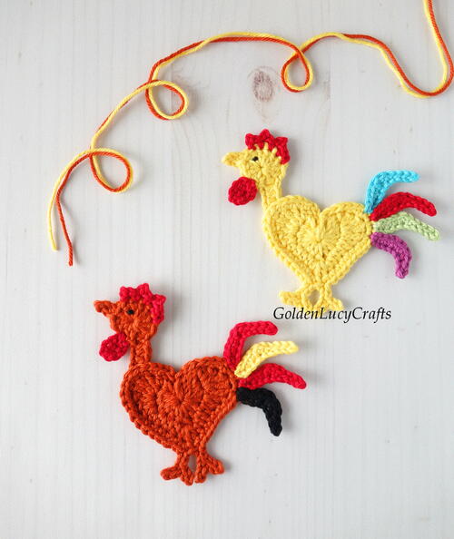 Crochet Heart Rooster Applique