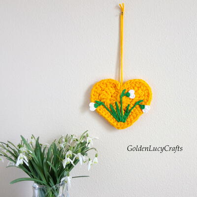 Crochet Spring Heart With Snowdrops Wall Decor