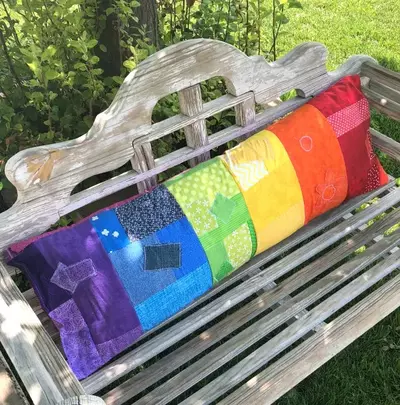 Fabric Scrap Rainbow Pillow