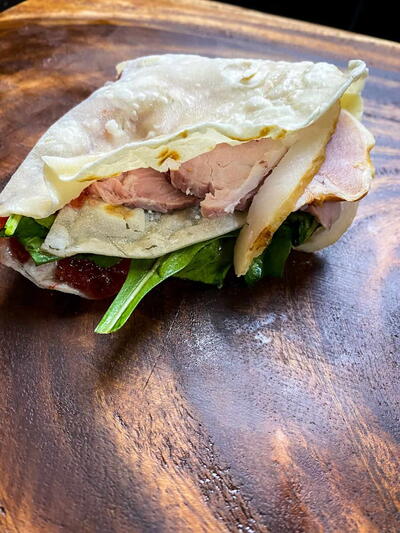 Toasted Ham And Cheese Sourdough Tortilla Wrap (w/ Strawberry Raspberry Jam)