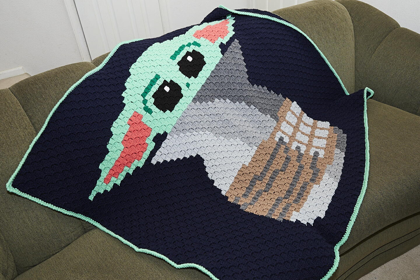 Grogu (baby Yoda) In Pot C2c Crochet Afghan