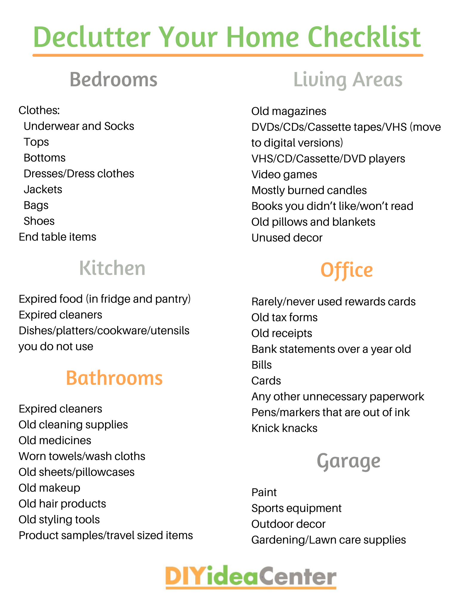 Declutter Your Home Checklist