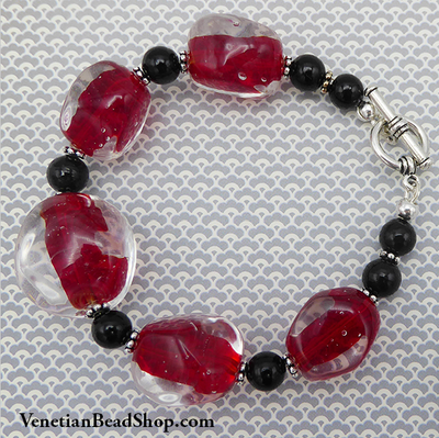 Red Murano Glass Bead Bracelet