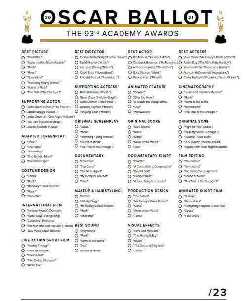 Oscar Ballot Printable 2021 | FaveCrafts.com