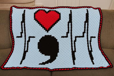 Semicolon Heart Rate C2c Crochet Afghan For Mental Health Awareness