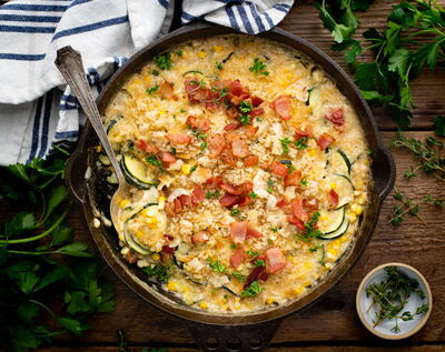 Zucchini Gratin With Corn And Bacon