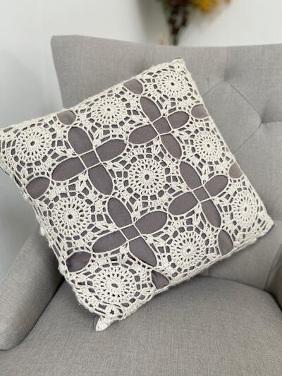 Crochet Lace Square Motif Cushion