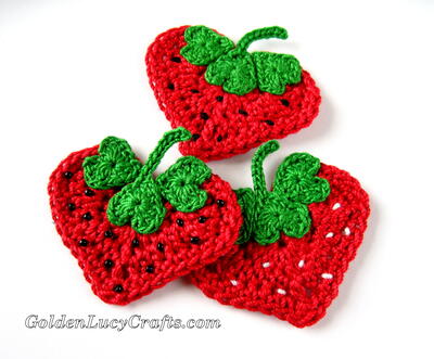 Crochet Heart Strawberry Applique