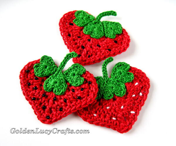 Crochet Heart Strawberry Applique