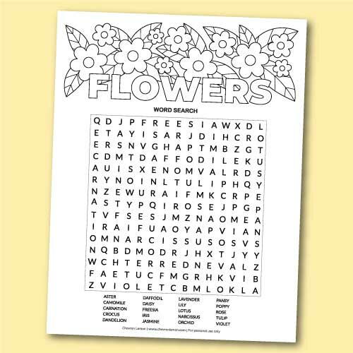 Printable Flowers Word Search Puzzle