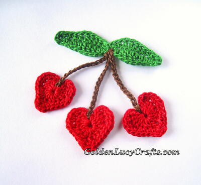 Crochet Heart Cherry Applique