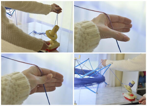 Image shows how to wind a hank of yarn: step 8 with a collage of images.