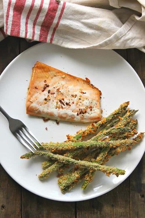 Baked Parmesan Asparagus Fries | FaveHealthyRecipes.com