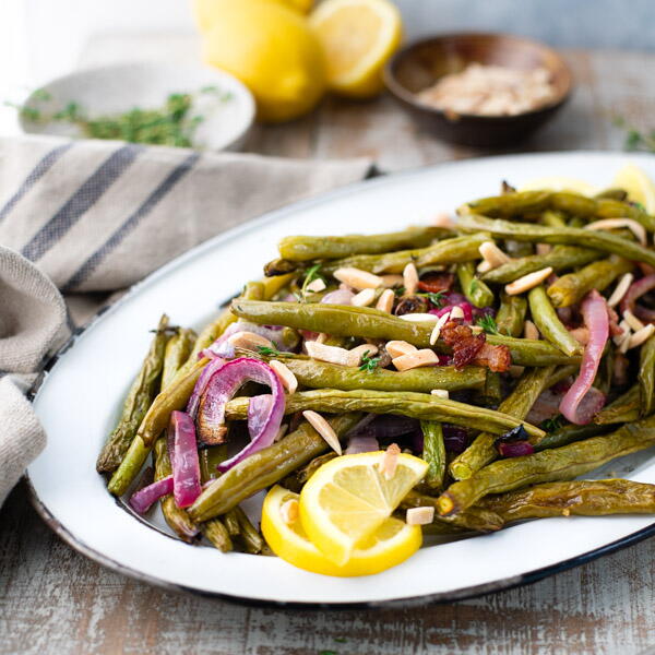 Roasted Green Beans With Bacon, Garlic And Herbs