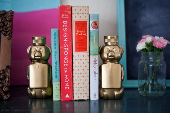 Simple DIY Bookends from Honey Bear Bottles