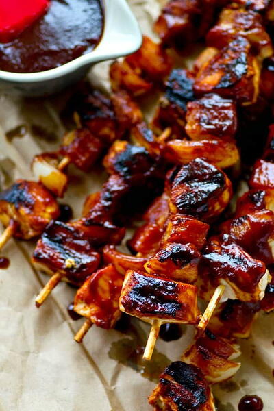 Grilled Hawaiian BBQ Chicken Kebabs