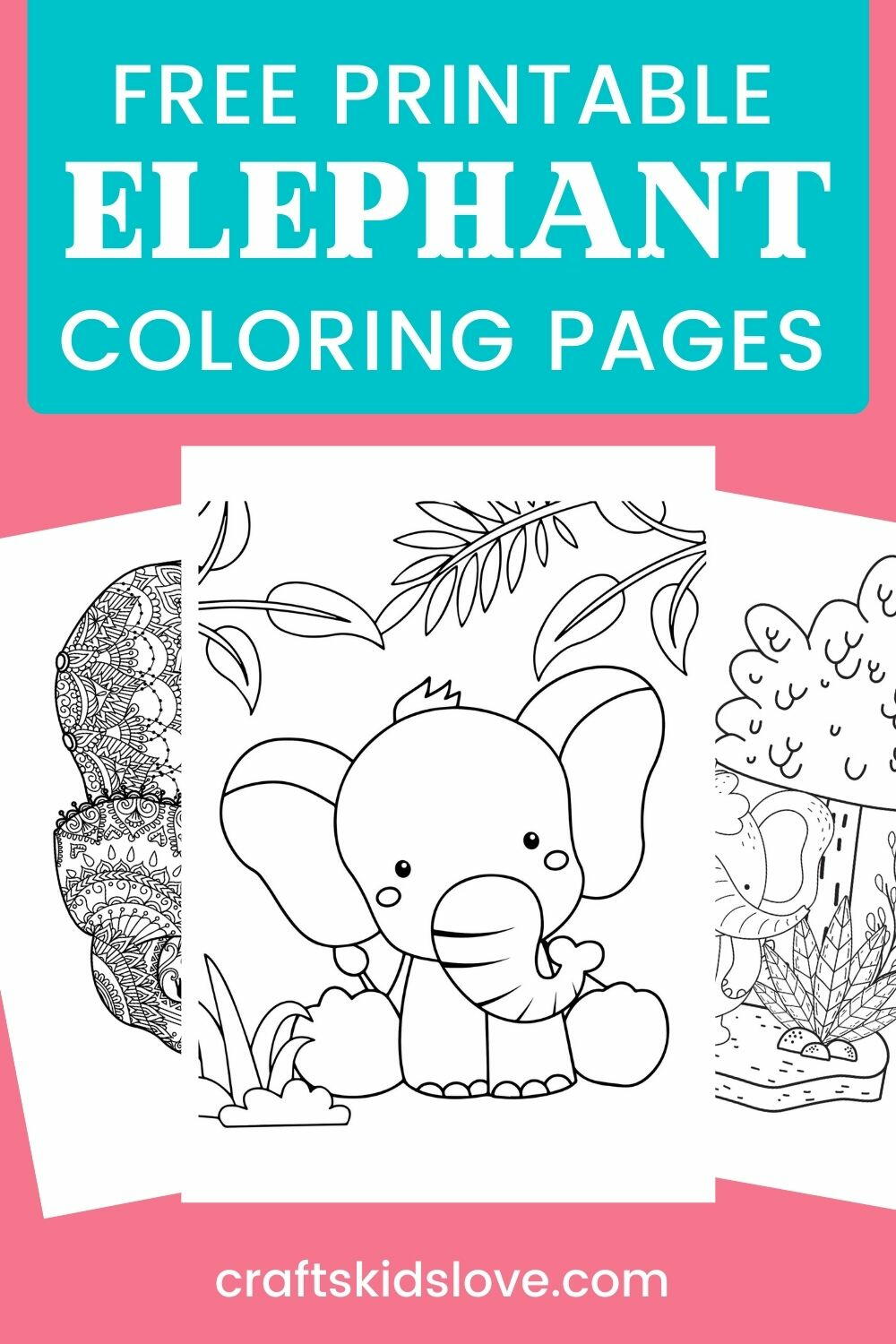 Elephant And Hearts Coloring Pages