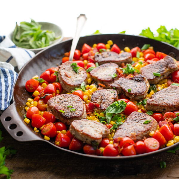 Pork Medallions With Corn, Tomatoes And Bacon