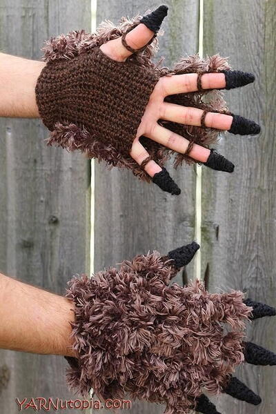 Furry Beast Crochet Gloves
