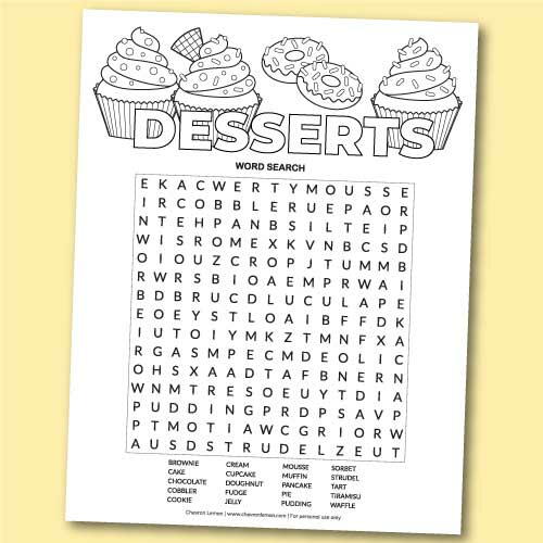 Printable Desserts Word Search