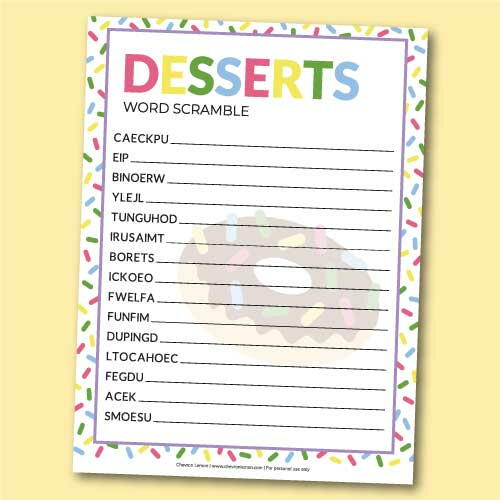 Printable Desserts Word Scramble