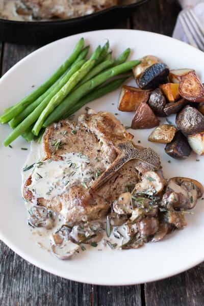 Sous Vide Veal Chops With Mushrooms And Rosemary Cream Sauce