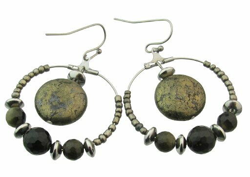 Pyrite & Obsidian Hoop Earrings