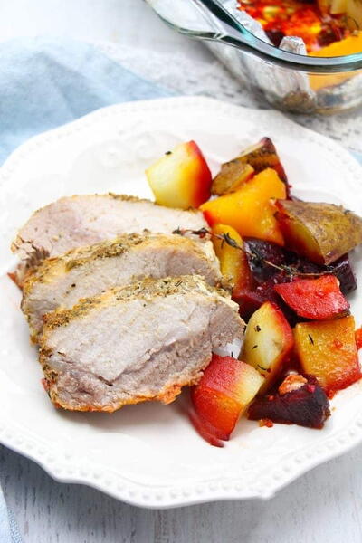 Roasted Garlic And Herb Pork Loin With Vegetables