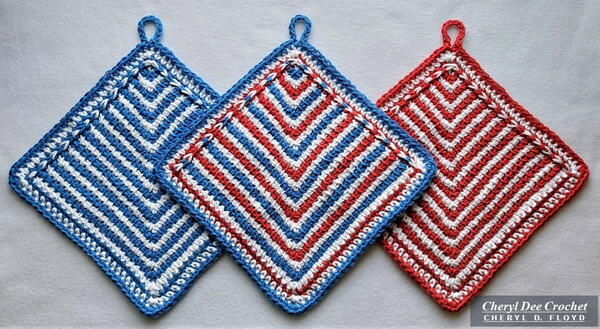 Allemande Dishcloths - Tunisian Striped Mitered Dishcloths