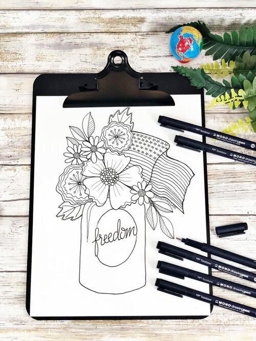 Free Patriotic Floral Printable To Color