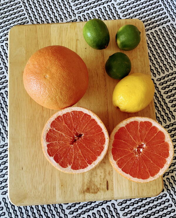 Cut Grapefruit, Lemon, and Limes