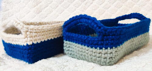Rectangle Crochet Basket With Handles