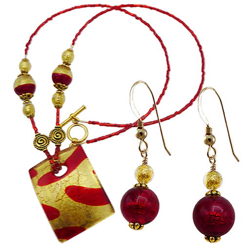 Murano Red Pendant and Earrings