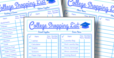 College Packing List Free Printable
