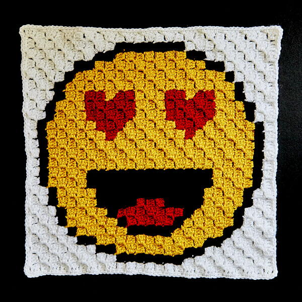 Love Heart Eyes Emoji C2c Crochet Block