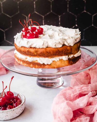 Almond Layer Cake With Cherry Whipped Cream