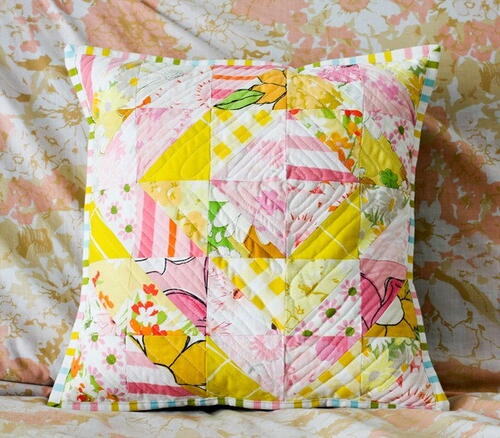 Vintage Sheet Half Square Triangle Pillow