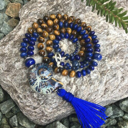 Lapis Lazuli & Tiger's Eye Tassel Necklace