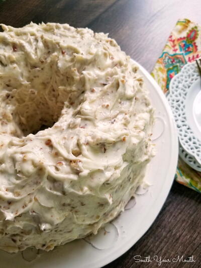 Pecan Cream Pound Cake with Frosting