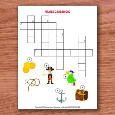 Pirates Crossword Puzzle For Kids