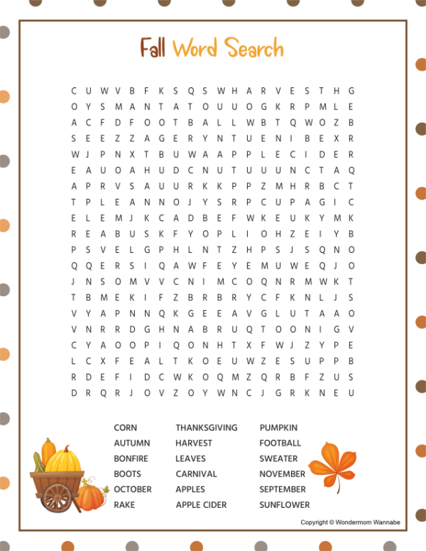 Free Printable Fall Word Search With Answer Key | AllFreePaperCrafts.com free-printable-fall-word-search-with-answer-key-allfreepapercrafts-com